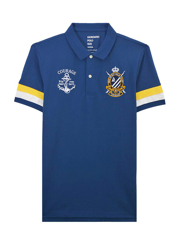 Giordano Napoleon Courage Embroidery Polo Shirt for Men, Medium, Blue
