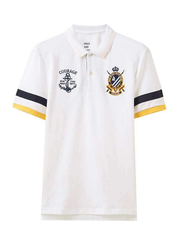 Giordano Napoleon Courage Embroidery Polo Shirt for Men, Medium, White
