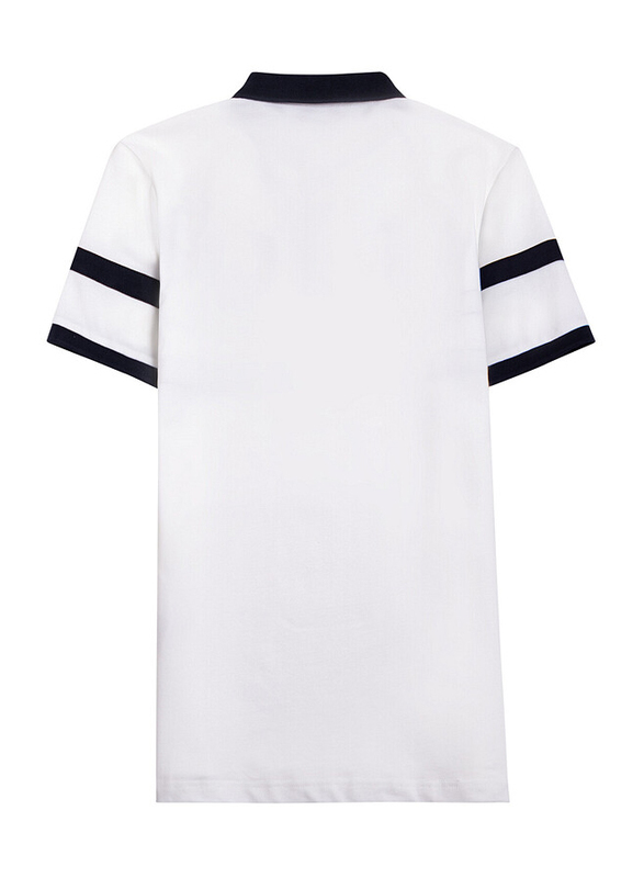 Giordano Napoleon Courage Embroidery Short Sleeve Polo Shirt for Men, Medium, White/Blue