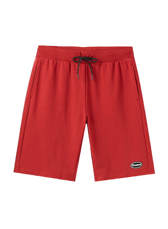 Giordano Elastic Polyester Text Printed Casual Shorts for Men, Extra Large, Red