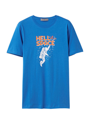 Giordano Short Sleeve Printed Crew Neck T-Shirt for Men, Extra Large, Blue