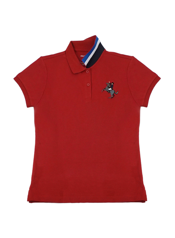 Giordano Short Sleeve 3D Napoleon Printed Polo Shirt for Women, Extra Large, Red