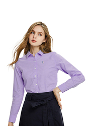 Giordano Oxford Embroidery Long Sleeve Shirt for Women, Medium, Lavendula Purple