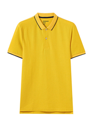 Giordano Contrast Tipping Short Sleeve Polo Shirt for Men, Small, Yellow