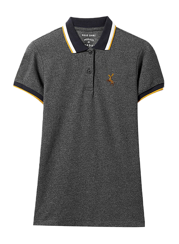 Giordano Short Sleeve Deer Embroidery Polo Shirt for Women, Small, Grey