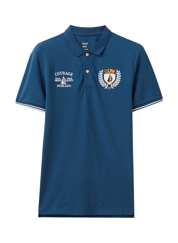 Giordano Napoleon Courage Embroidery Short Sleeve Polo Shirt for Men, Small, Dark Blue