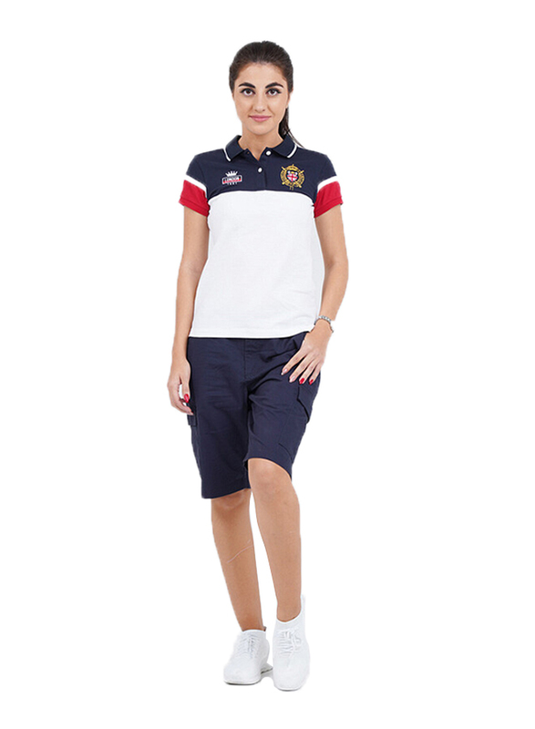Giordano Short Sleeve Bold Embroidery Printed Polo Shirt for Women, Small, White/Red/Blue