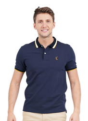 Giordano Short Sleeve Deer Embroidery Polo Shirt for Men, Medium, Navy Blue