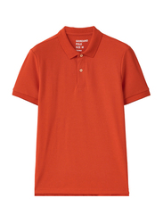 Giordano Contrast Collar Pique Polo Shirt for Men, Extra Large, Fiesta Orange