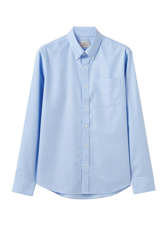 Giordano Wrinkle Free Long Sleeve Shirt for Men, Extra Large, Light Blue