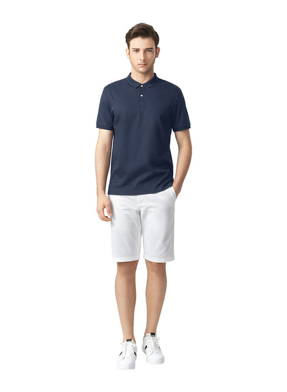 Giordano Luxury Touch Short Sleeve Polo Shirt for Men, Medium, Navy Blue