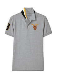 Giordano Short Sleeve Deer Embroidery Polo Shirt for Men, Extra Large, Grey