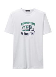Giordano Short Sleeve Printed Crew Neck T-Shirt for Men, Extra Large, White