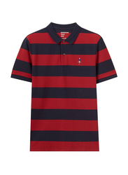 Giordano Short Sleeve Classic Embroidery Stripe Polo Shirt for Men, Small, Red