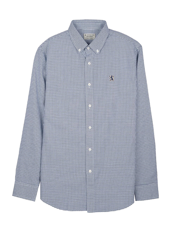 

Giordano Oxford Checked Long Sleeve Shirt for Men, Extra Large, White/Navy Blue