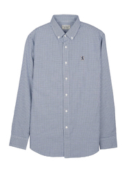 Giordano Oxford Checked Long Sleeve Shirt for Men, Extra Large, White/Navy Blue