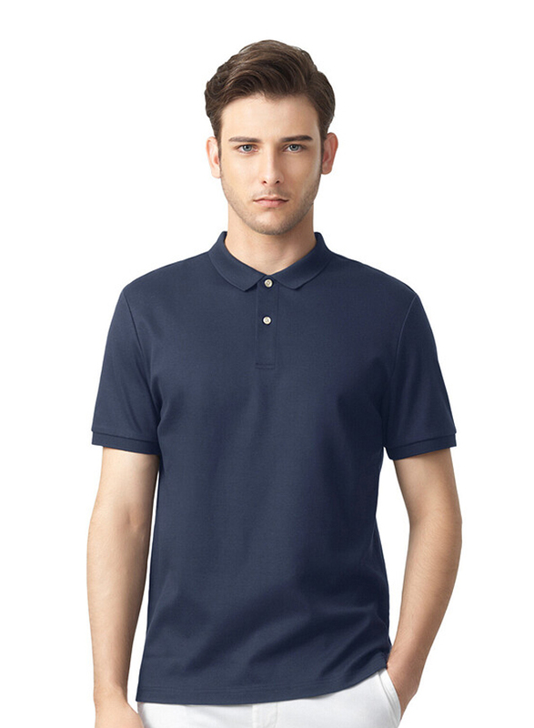 Giordano Luxury Touch Short Sleeve Polo Shirt for Men, Medium, Navy Blue