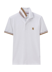 Giordano Small Lion Embroidery Short Sleeve Polo Shirt for Men, Double Extra Large, White