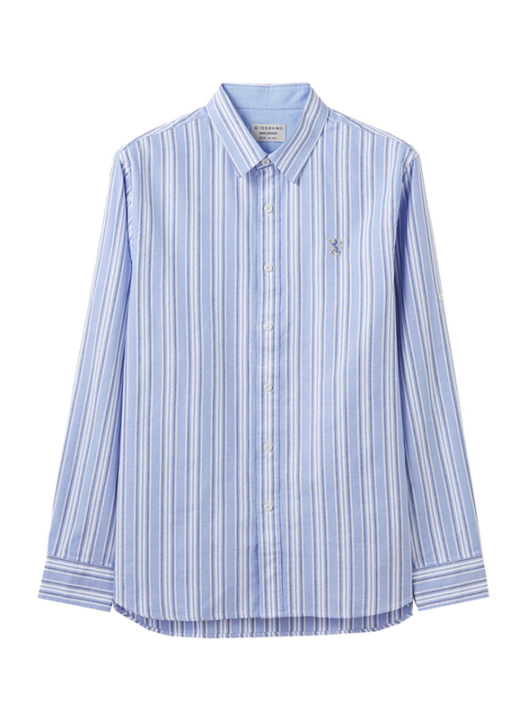 

Giordano Embroidery Details Stripe Cotton Oxford Shirt for Men, Small, Blue/White