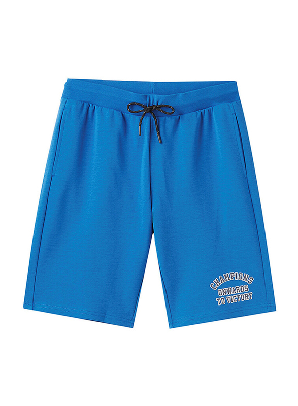 Giordano Elastic Polyester Text Printed Casual Shorts for Men, Extra Large, Blue