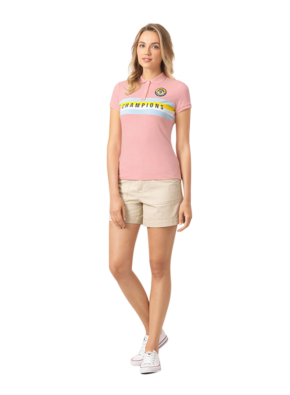 Giordano Short Sleeve Text & Embroidery Printed Polo Shirt for Women, Extra Large, Pink