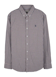 Giordano Oxford Checked Long Sleeve Shirt for Men, Small, White/Brown