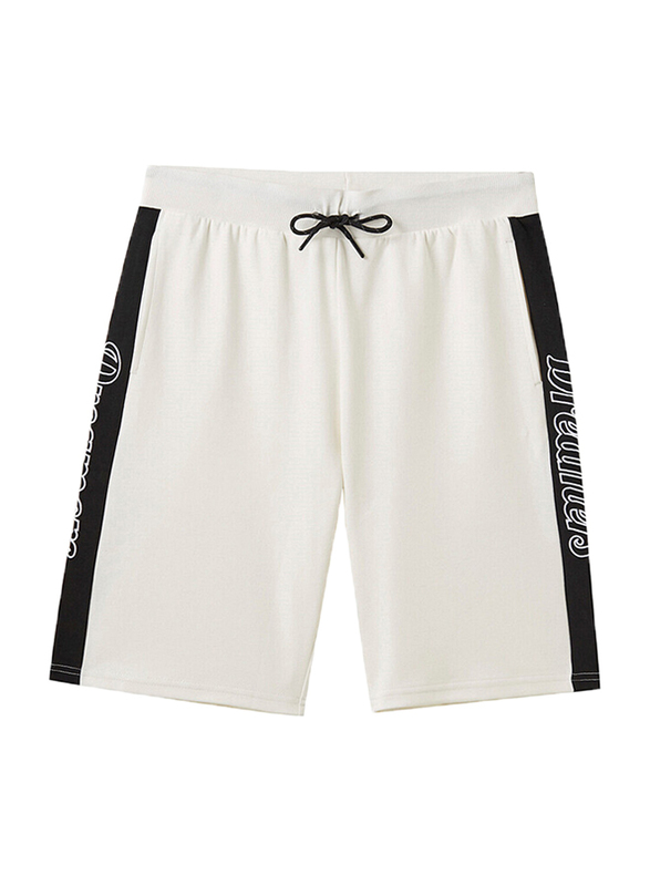 Giordano Elastic Polyester Text Printed Casual Shorts for Men, Extra Large, White