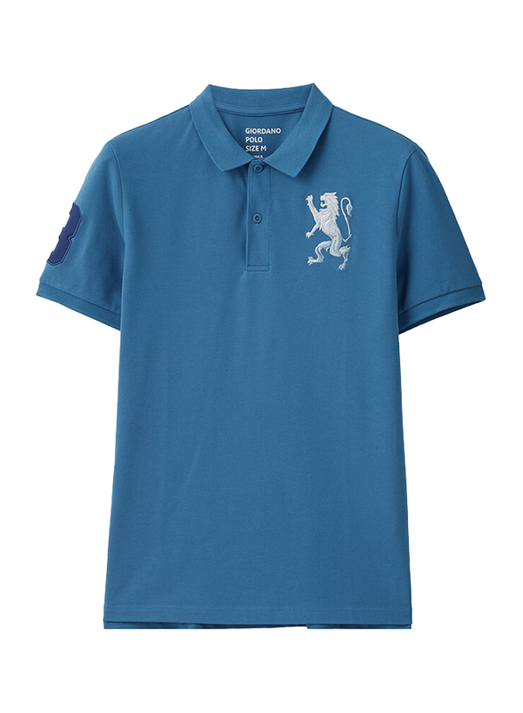 

Giordano 3D Bold Lion Embroidery Short Sleeve Polo Shirt for Men, Small, Vallarta Blue