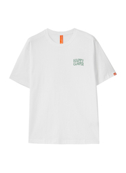Giordano Happy Camper Letter at Front Print Short Sleeve T-Shirt for Men, Large, Signature White