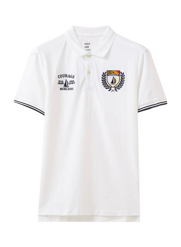 Giordano Napoleon Courage Embroidery Short Sleeve Polo Shirt for Men, Small, White