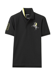 Giordano Short Sleeve 3D Napoleon Polo Shirt for Men, Extra Large, Black