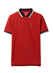 Giordano Short Sleeve Deer Embroidery Polo Shirt for Men, Medium, Red
