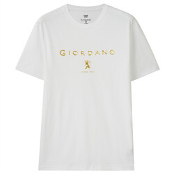 Giordano Golden Print T-shirt for Men, Small, White