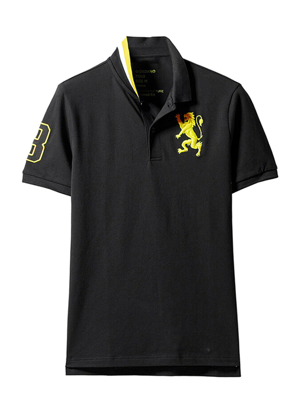 Giordano 3D Lion Polo Shirt for Men, Small, Signature Black
