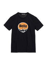 Giordano Short Sleeve Greeting Message T-Shirt for Men, Extra Large, Black