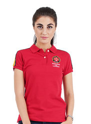 Giordano Short Sleeve Bold Pique Printed Polo Shirt for Women, Large, Red