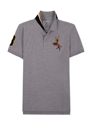 Giordano Short Sleeve Deer Embroidery Polo Shirt for Men, Extra Large, Grey
