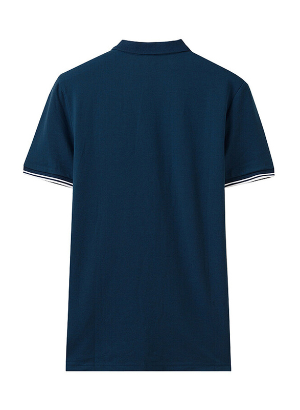 Giordano Napoleon Courage Embroidery Short Sleeve Polo Shirt for Men, Small, Navy Blue