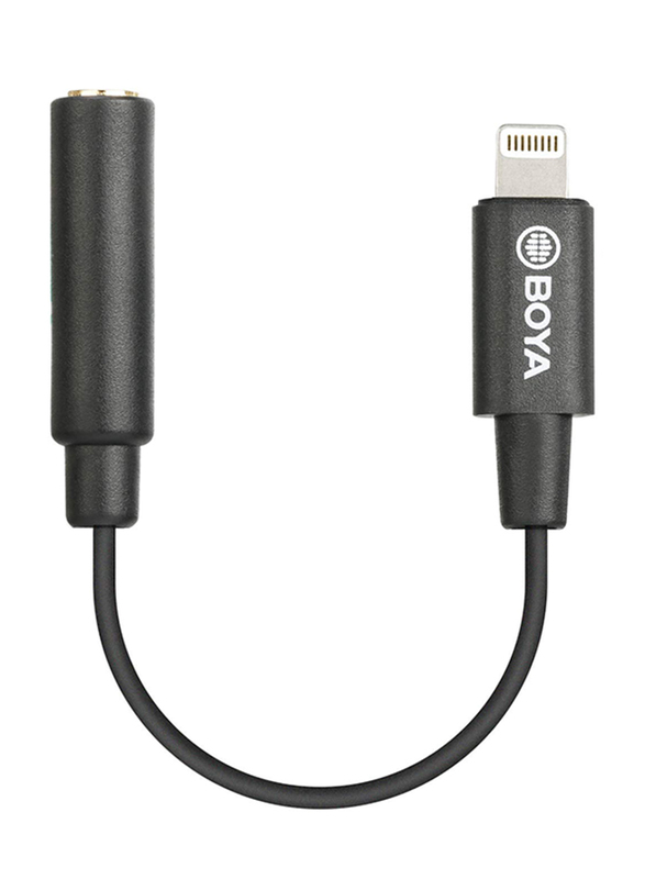 Boya 6cm BY-K3 3.5mm Female TRRS to Male Lightning Adapter Cable, Black
