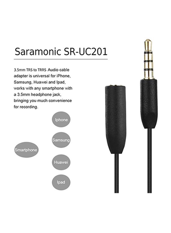 Saramonic 3-inch SR-UC201 TRS Microphone Adapter Cable, 3.5mm Male TRS to 3.5mm Female TRS for Smartphones/Tablets, Black