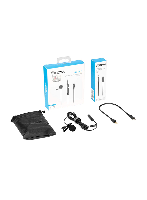 Boya BY-M2 Lavalier Lightning Microphone and Lapel Universal Mic for Apple iPhone, Black