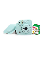 Fujifilm Instax Mini 9 Instant Camera, with 60mm f/12.7 Lens, with Leather Bag and 20 Film Sheets, Ice Blue