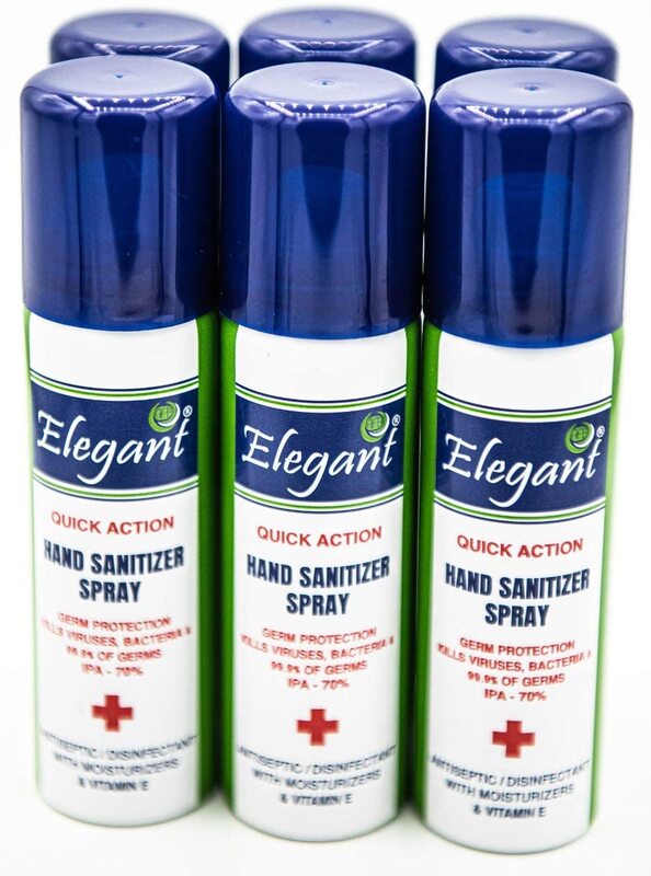Elegant Sanitizer Spray, 70% IPA Advanced Germ Protection Moisturizers & Vitamin E, 60ml x 6 Pieces