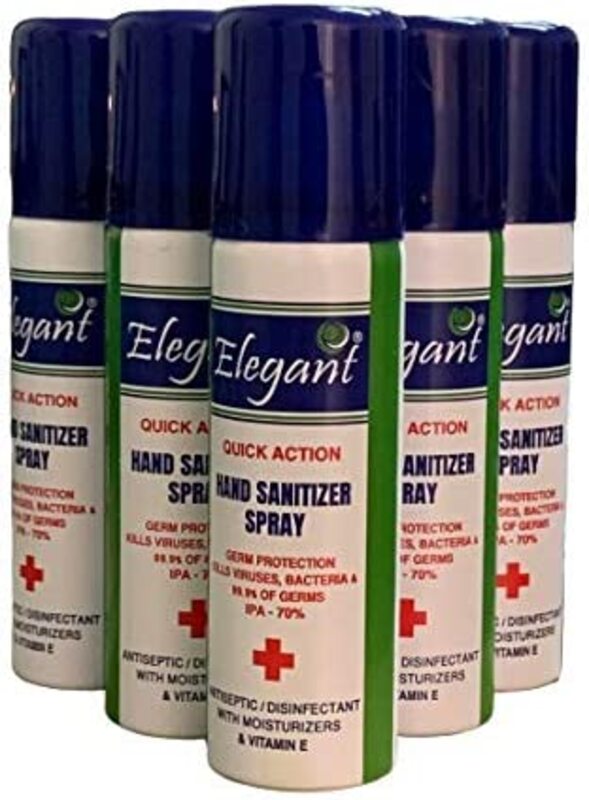 Elegant Sanitizer Spray, 70% IPA Advanced Germ Protection Moisturizers & Vitamin E, 60ml x 6 Pieces