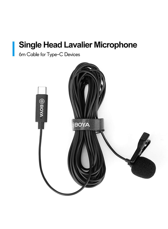 Boya BY-M3 6-Meter Single Head Lavalier Long USB Type-C Digital Microphone for Android Devices, Black