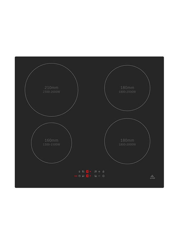 Evvoli Built-In Induction Hob 4 Burners Soft Touch Control with 9 Stage Power Setting and Safety Switch, 7200W, EVBI-IH604B, Black