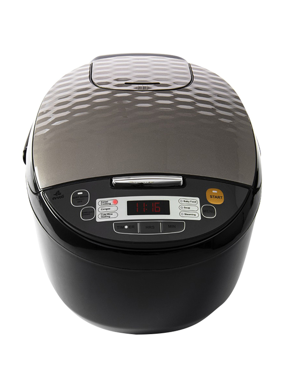 Evvoli 5L Digital LED Rice Cooker, with 7 Programmed Function Steamer & Touch Button, 860W, EVKA-RC5006B, Black/Grey