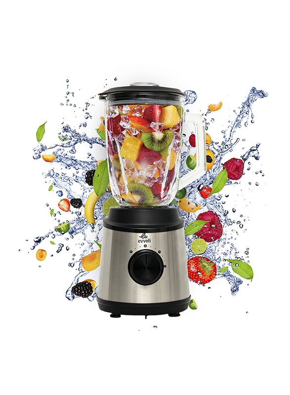 Evvoli 1.5L 2 Speed Blender with Glass Jar, 800W, EVKA-BL15B, Grey