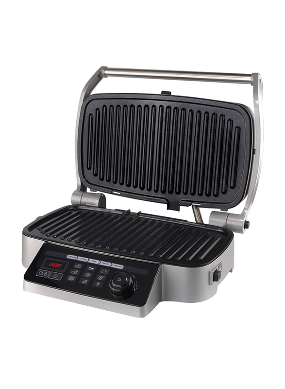 Evvoli Multi-Function Contact Grill with Smart Cooking Programs and Quick Heat Up, 2100W, EVKA-CGR2100B, Silver/Black