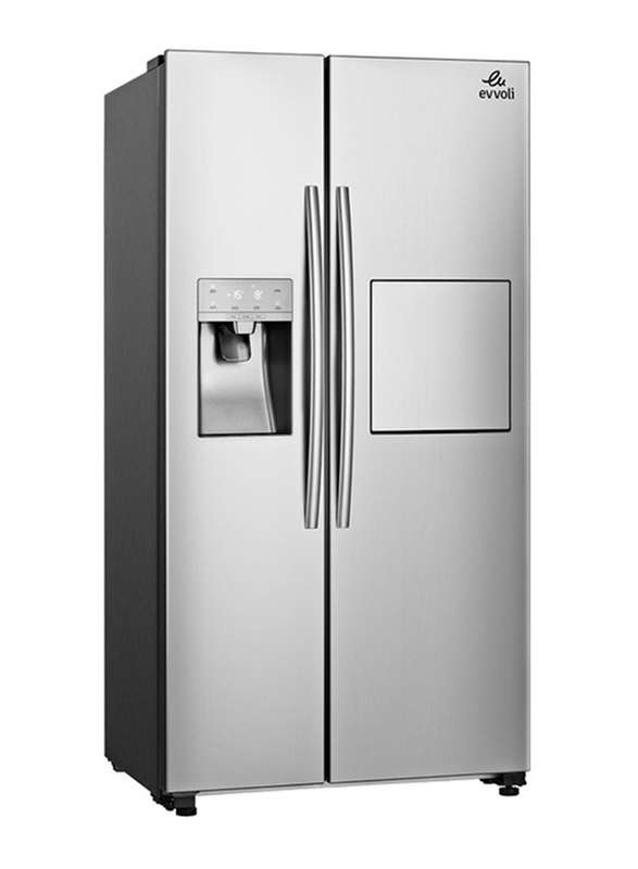 Evvoli 650 Litres Side by Side Refrigerator with Ice Maker, Water Dispenser and Digital Inverter Technology, EVRFH-S532HSS, Silver